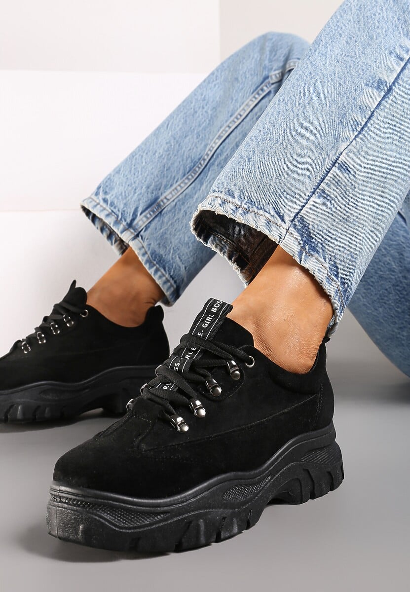 Czarne Zamszowe Sneakersy Farwynn