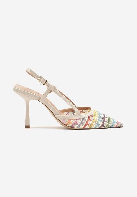 Beżowe Plecione Szpilki ze Szpiczastym Noskiem i Odkrytą Piętą Ulinore