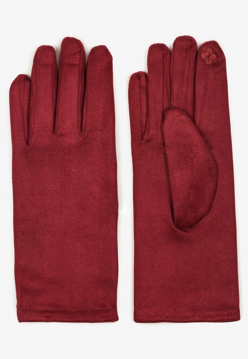 Bordowe Rękawiczki Welurowe z Ozdobną Dzianinową Nakładką Seliti