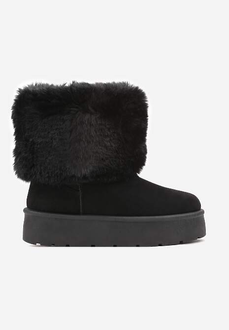 Czarne Śniegowce na Grubej Podeszwie Ozdobione Futerkiem Naolani