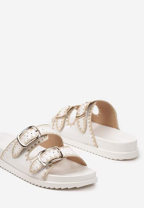 Białe Klapki na Platformie z Regulowanymi Klamrami Fullemia