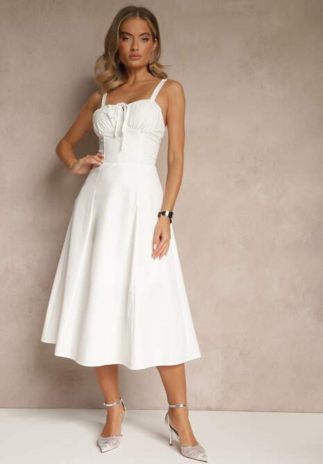 Biała Koktajlowa Sukienka Gorsetowa Vices z Rozkloszowanym Dołem Kolinnea