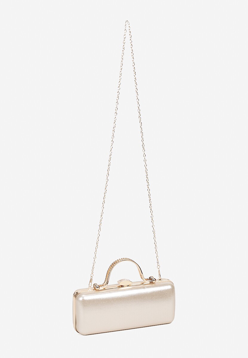 Złota Wieczorowa Torebka z Rączką Wykończona Cyrkoniami i Łańcuszkiem Fenagia