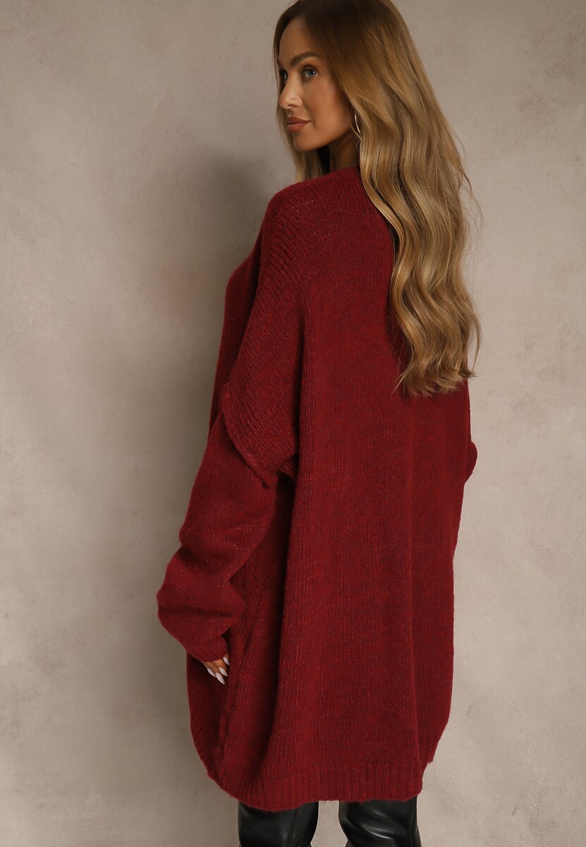 Bordowy Sweter Oversize z Wełną i Wiskozą Fedolina