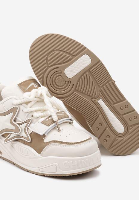 Ciemnobeżowe Sneakersy na Platformie z Grubymi Sznurowadłami i Zapięciem na Rzep Arlaia