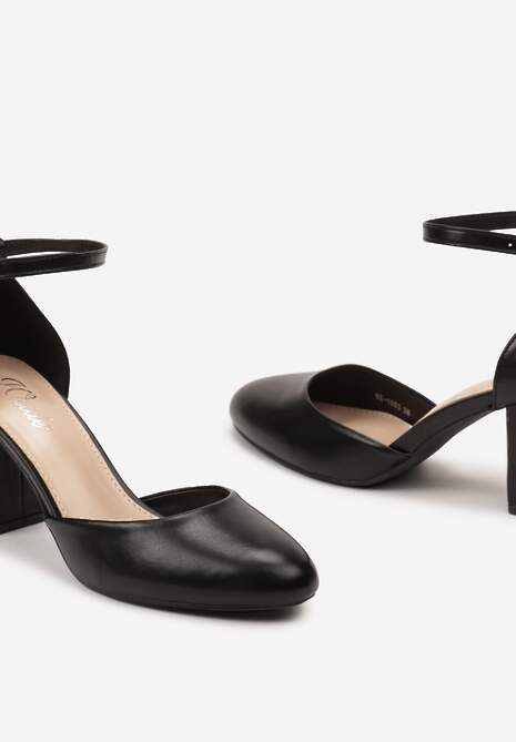 Czarne Czółenka Zapinane przy Kostce ze Sprzączką na Słupku Skriptia