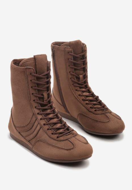 Brązowe Bokserskie Sneakersy ze Sznurowaną Cholewką Harville