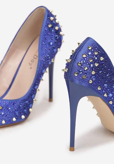 Niebieskie Szpilki Satynowe z Cyrkoniami Kimi