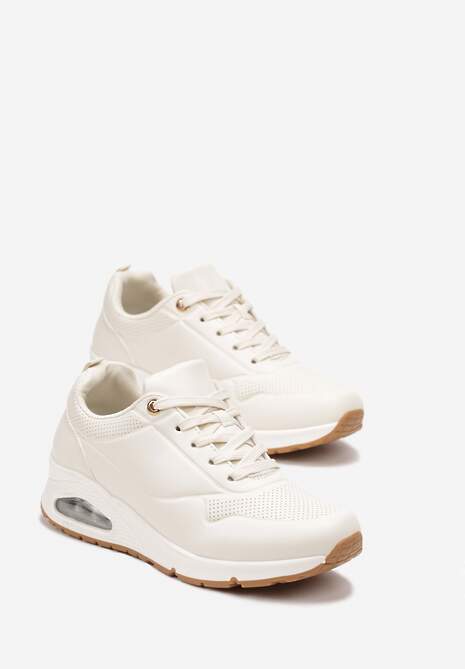 Beżowe Sneakersy z Imitacji Skóry na Podeszwie Air ze Sznurowaniem Nirele