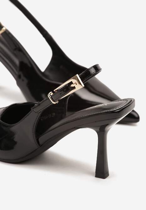 Czarne Sandały Lakierowane na Szpilce Vices Typu Slingback Tilazea