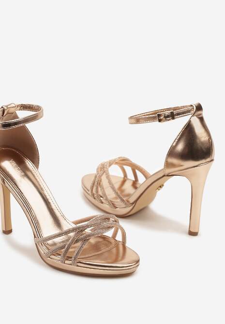 Szampańskie Sandały Vices na Szpilce z Cyrkoniami Sarameira