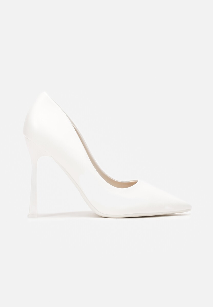 Białe Szpilki na Geometrycznym Obcasie i Nosek w Szpic Versara