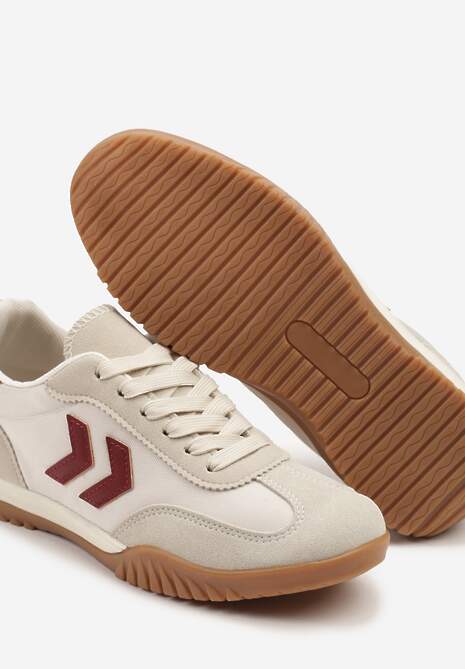 Beżowo-Czerwone Sneakersy Typu Kultowe Tenisówki Zdobione Przeszyciami Mepenna
