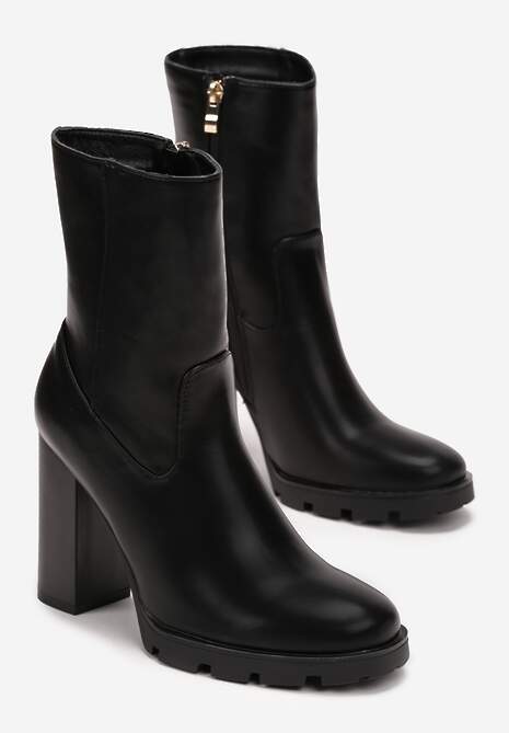 Czarne Botki na Słupku i Niskiej Platformie Elaseve