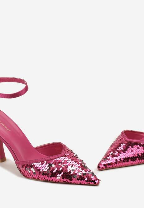 Fuksjowe Satynowe Czółenka na Klepsydrowej Szpilce Ozdobione Cekinami Asuniza