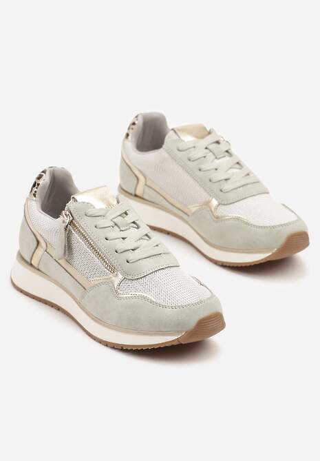 Jasnozielone Sneakersy Ozdobione Suwakiem i Metalicznymi Wstawkami Alua