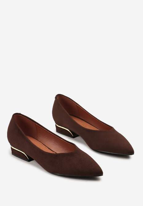 Brązowe Czółenka Balerinki Vices z Noskiem w Szpic i Skórzaną Wkładką Falennea