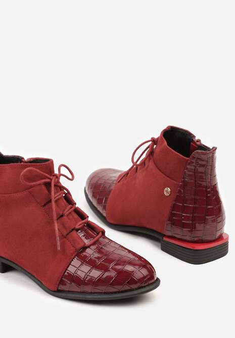 Bordowe Botki Lakierowane Vices Ozdobione Tłoczeniem Uzvila