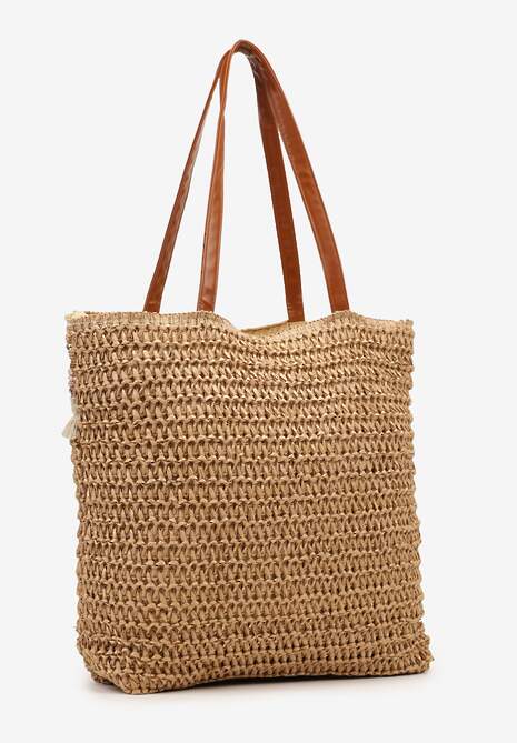 Brązowa Pleciona Duża Torebka Ozdobiona Frędzlami Rivarasia