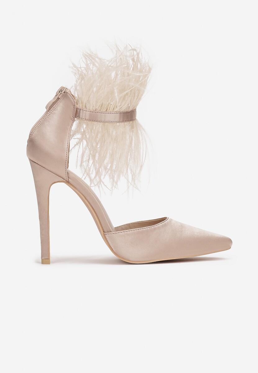Beżowe Sandały z Piórami Geanesh