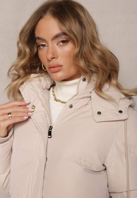 Jasnobeżowa Kurtka z Klasycznym Pikowaniem i Odpinanym Kapturem Thessari