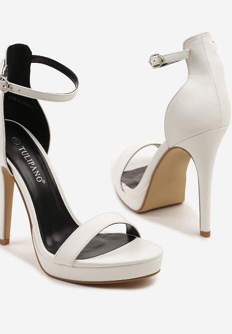 Białe Sandały na Szpilce i Platformie z Paskiem Wokół Kostki Napelle