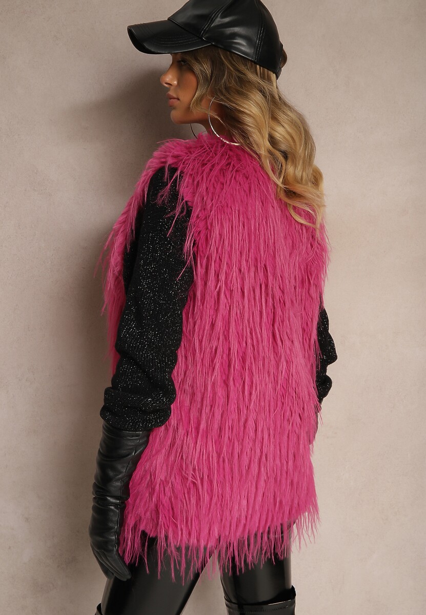 Fuksjowa Futerkowa Kamizelka o Prostym Kroju z Kieszeniami Venialith