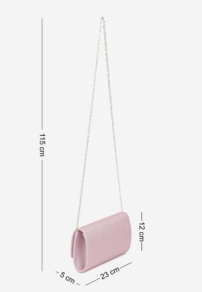 Różowa Torebka Kopertówka z Łańcuszkiem Zdobiona Brokatem i Aplikacją Galilena