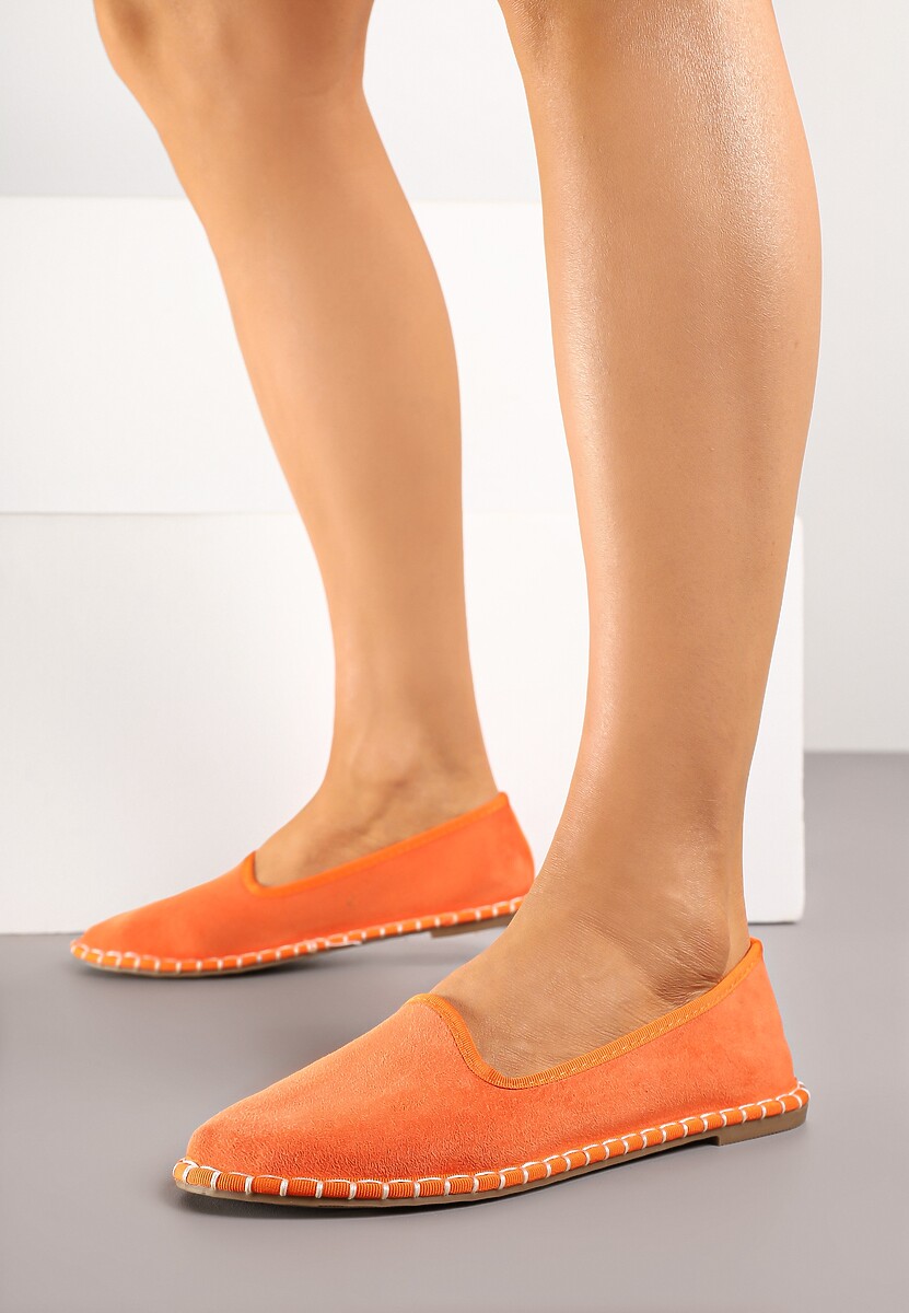 Pomarańczowe Espadryle Balerinki z Przeszyciami Firalissea