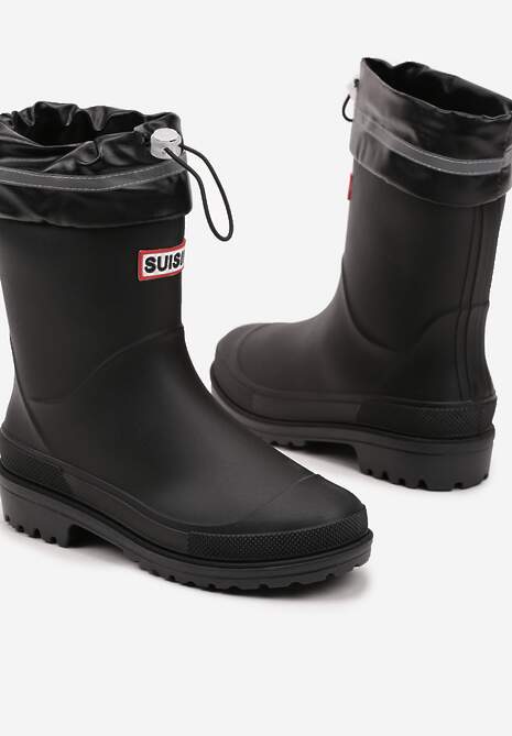 Czarne Kalosze ze Ściąganą Cholewką i Napisem Fenarale