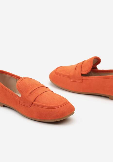 Pomarańczowe Casualowe Wsuwane Mokasyny na Płaskiej Podeszwie z Ozdobnym Elementem na Przodzie Janesstia