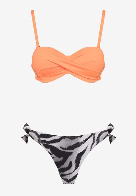 Pomarańczowe Bikini 2 Pary Majtek Typu Figi i Biustonosz Wiązany na Plecach Galanoria