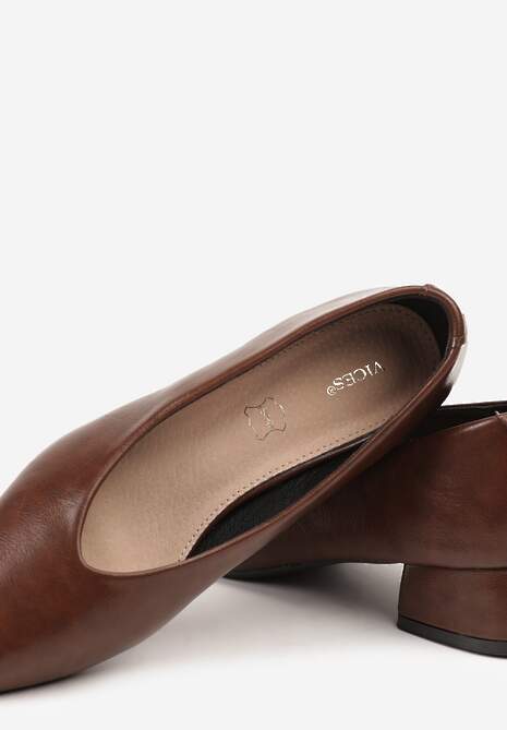 Brązowe Czółenka Vices na Obcasie Typu Słupek ze Skórzaną Wkładką Rilomena