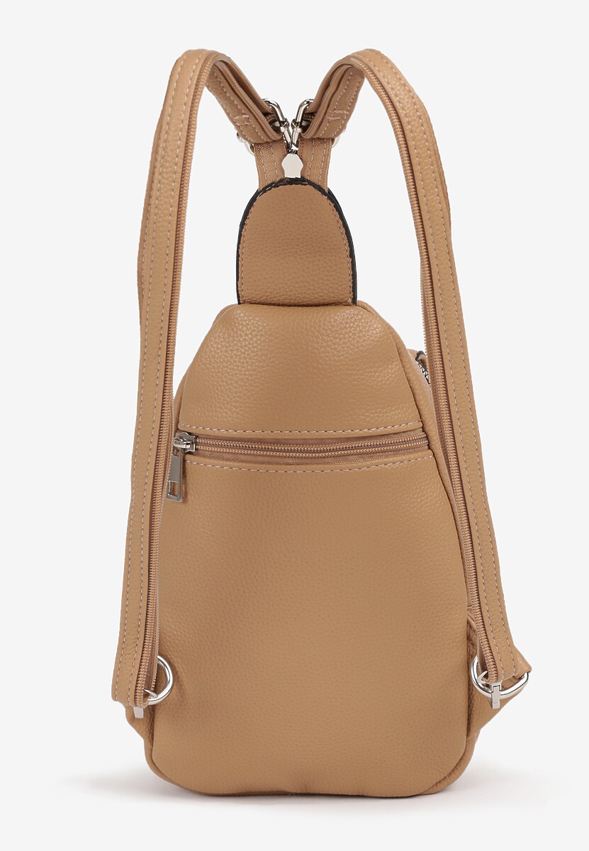 Ciemnobeżowy Plecak z Dwoma Komorami Ozdobiony Klapą Nanovela