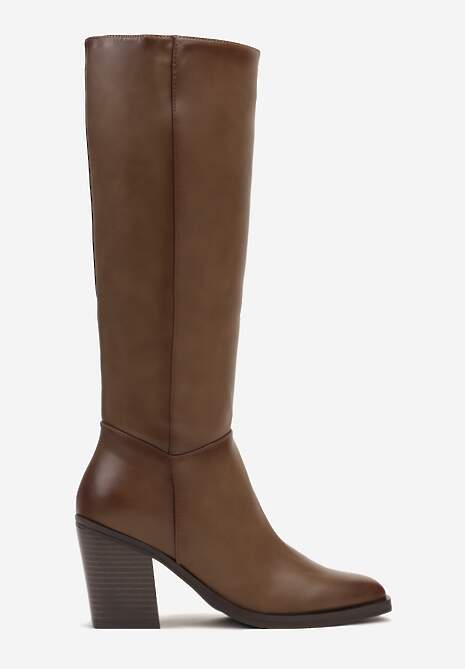 Ciemnobeżowe Casualowe Kozaki na Słupku Movara