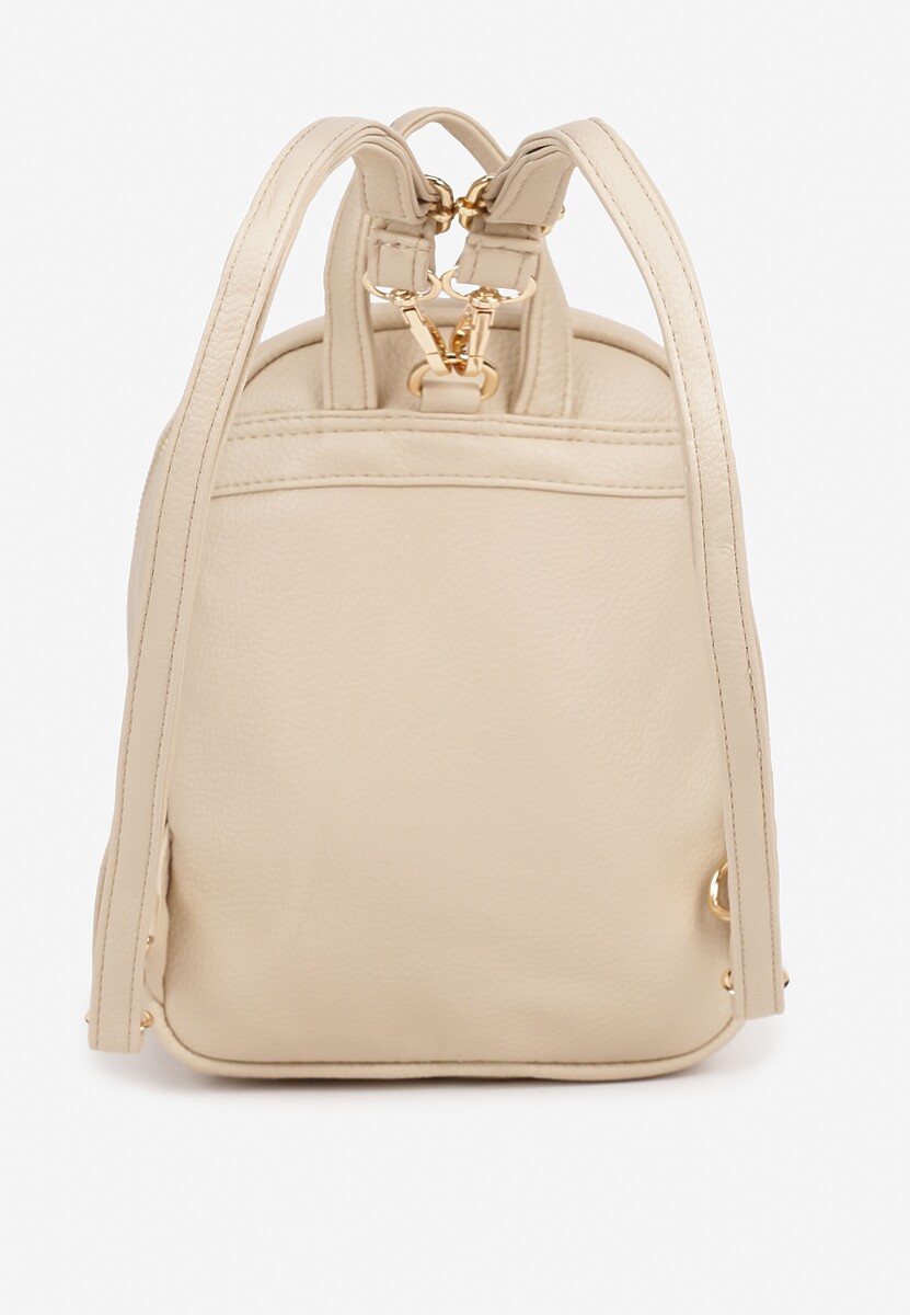 Beżowo-Kremowy Trapezowy Plecak Zdobiony Elegancką Aplikacją Nanilia