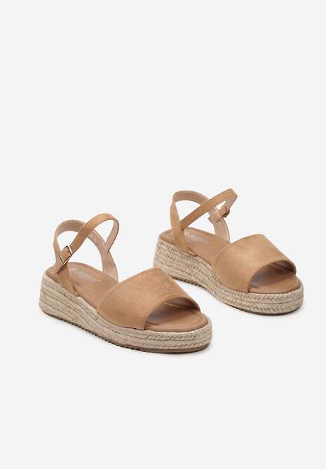 Brązowe Sandały z Plecionki z Paskiem Wokół Kostki i Sprzączką Tidalia