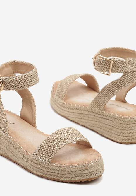 Jasnobeżowe Sandały na Plecionej Podeszwie w Stylu Boho Lurienna