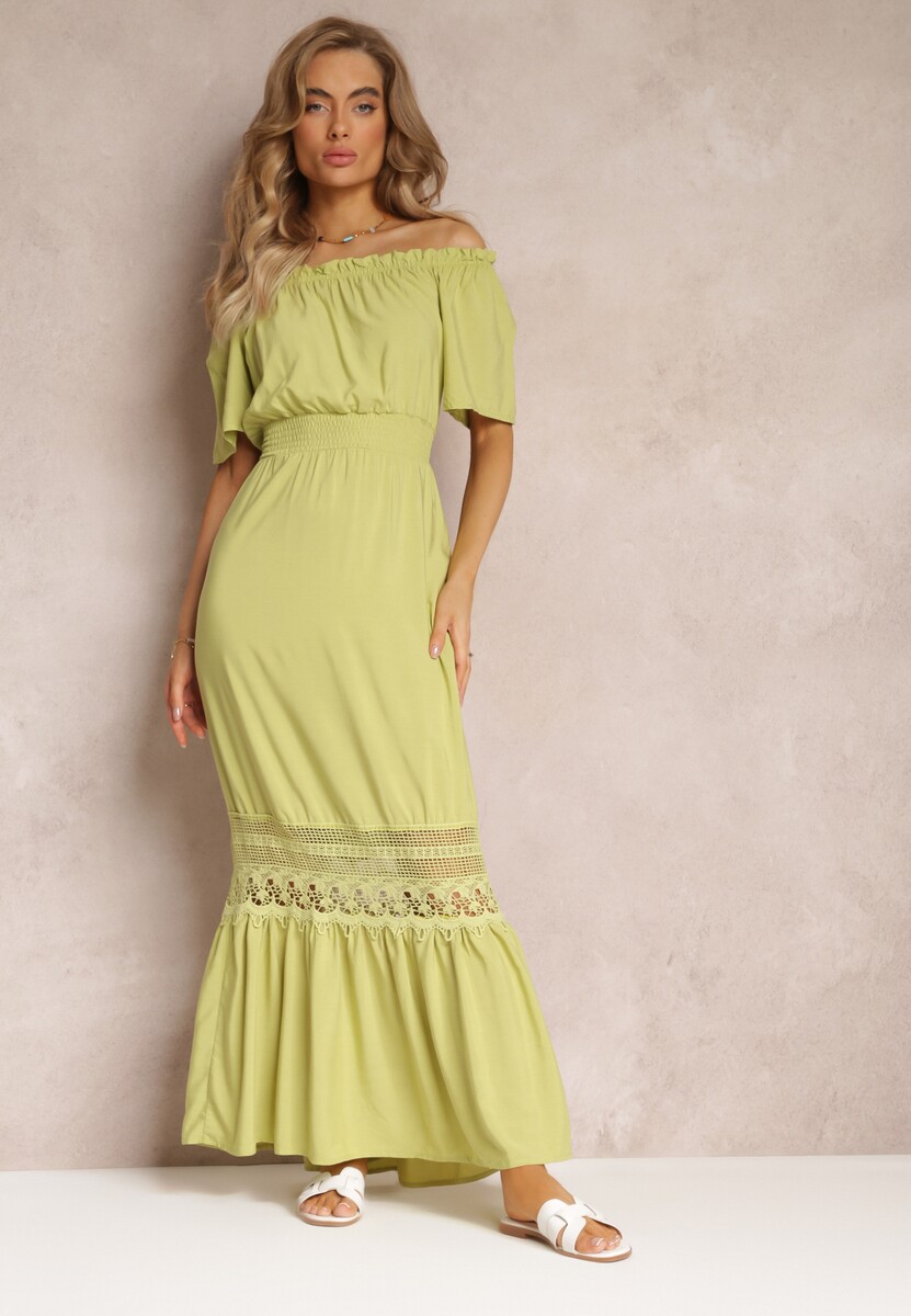 Zielona Sukienka Maxi Hiszpanka z Wiskozy Millore