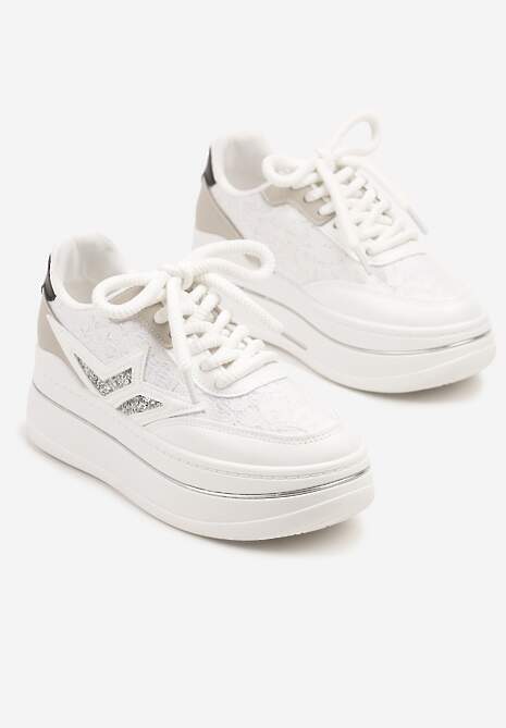 Białe Sneakersy na Platformie Ozdobione Gwiazdą Norlevi