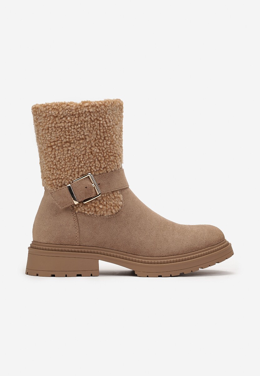 Brązowe Botki z Futerkiem i Paskiem z Klamerką Adorra