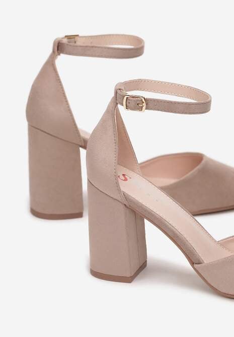 Ciemnobeżowe Czółenka na Słupku ze Szpiczastym Noskiem Kaylynn