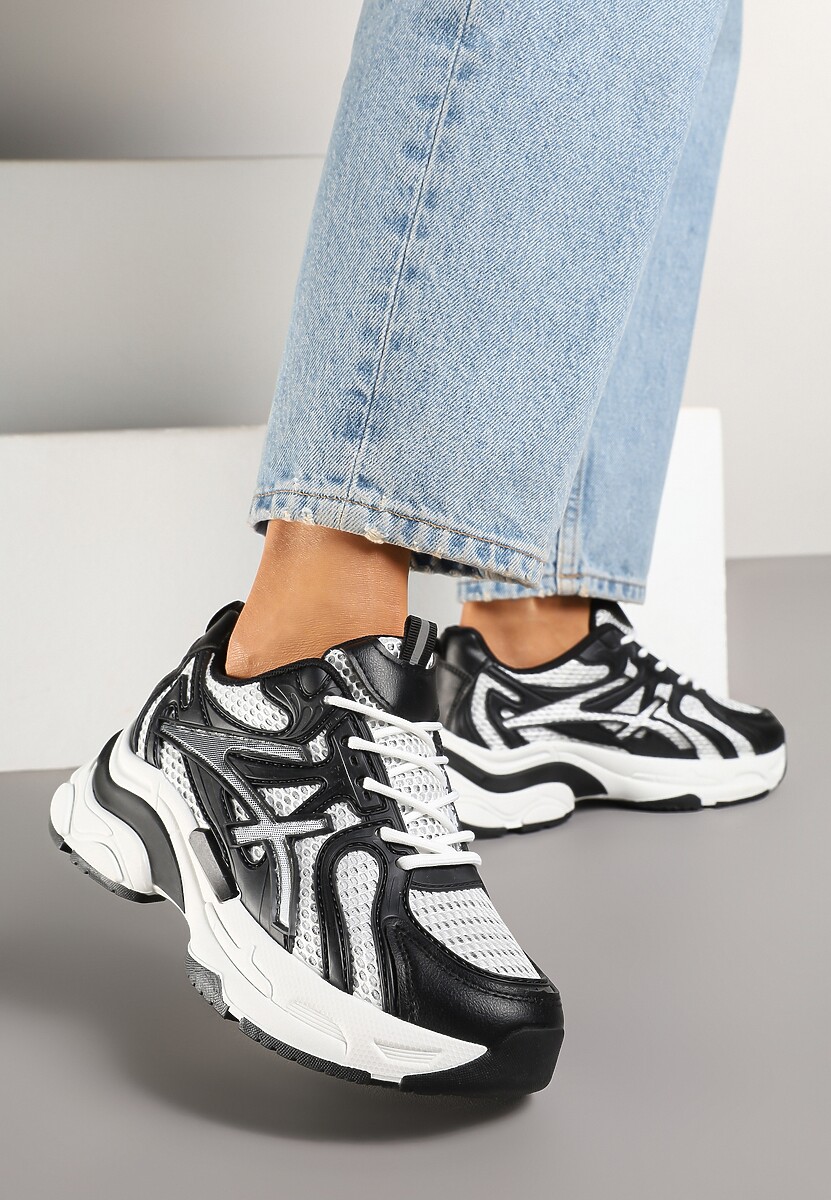Czarne Sneakersy na Platformie z Geometrycznym Wzorem Farissa