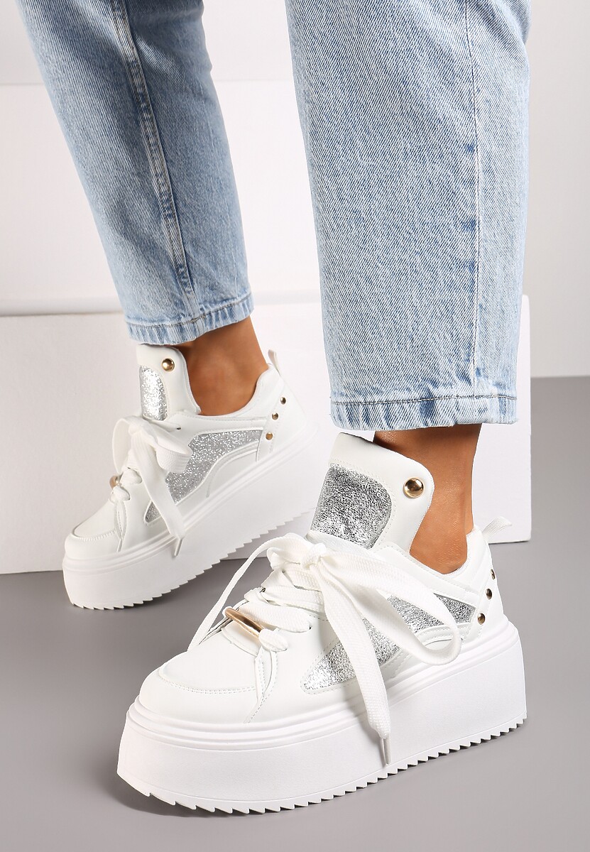 Panterkowe Sneakersy na Platformie Ozdobione Nitami i Metalicznymi Elementami Azista