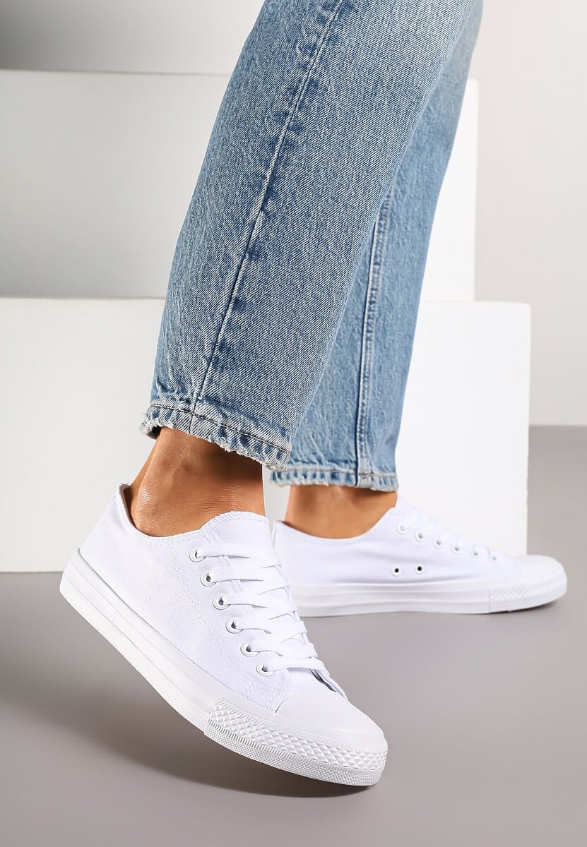 Białe Klasyczne Trampki Sznurowane Przed Kostkę Elleriome