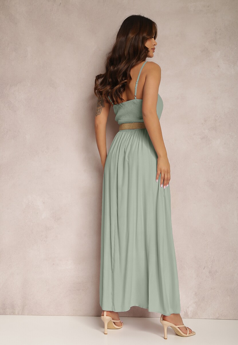 Zielona Sukienka z Paskiem Auxonia