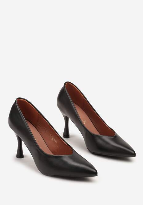 Czarne Szpilki Vices na Klepsydrowym Obcasie ze Skórzaną Wkładką Muzite