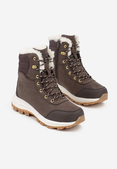 Ciemnobrązowe Botki Trekkingowe na Platformie ze Sznurowaniem Labrinna