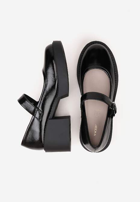 Czarne Lakierowane Półbuty ze Skórzaną Wkładką na Słupku z Platformą Fenelo