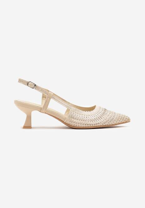 Beżowe Plecione Sandały Sling-Back ze Sprzączką Ilorina